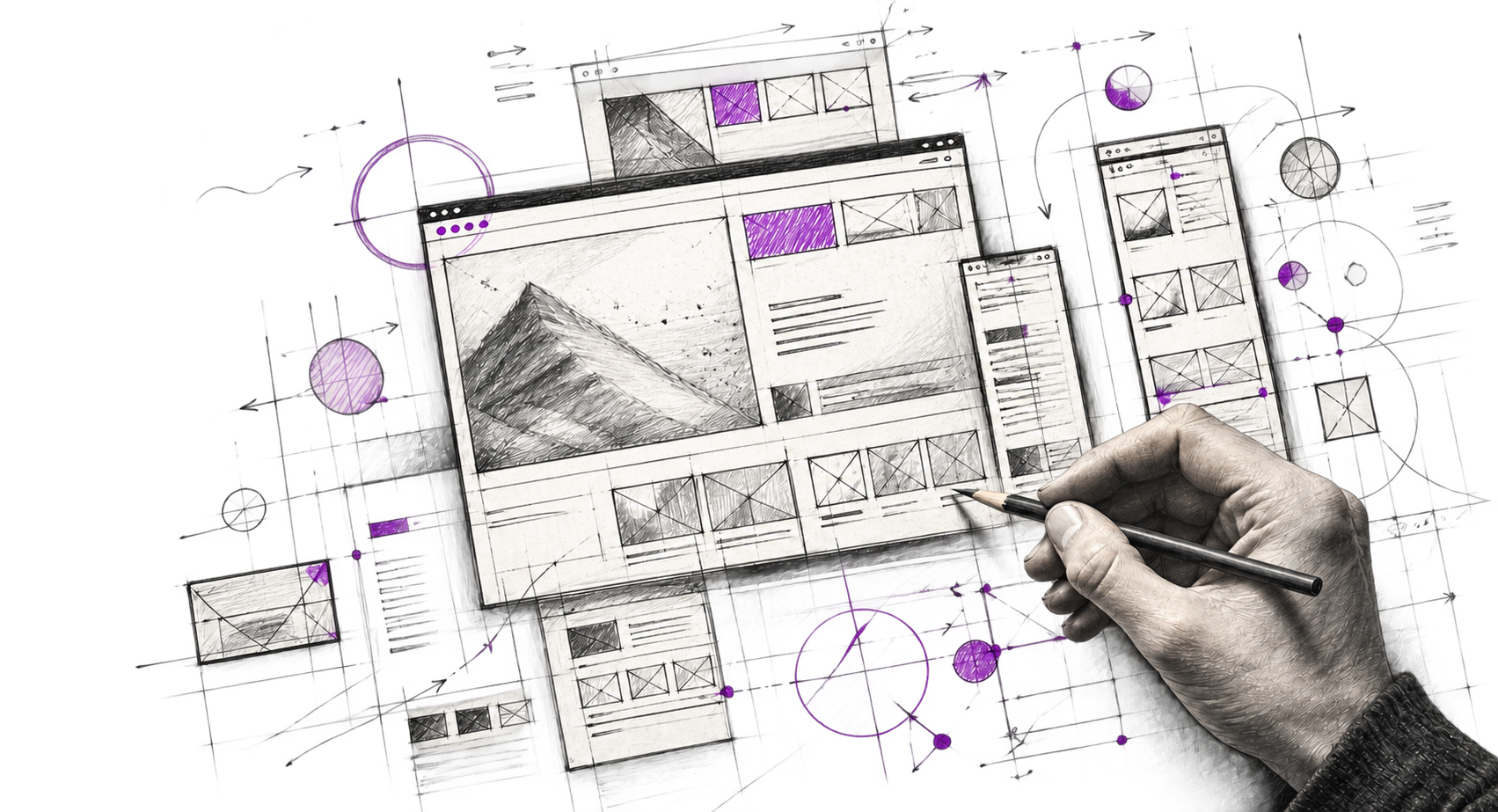 Handgezeichnete Konzeptskizze für Homepage-Design